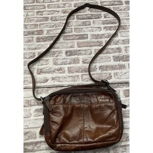 Jack Georges Voyager Brown Leather Double Zipper Organizer Crossbody‎ Bag Wear